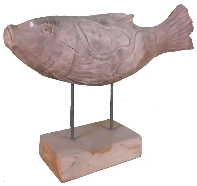 Product image of the product “carved koi wood on stand S made from teak root pieces, 53cm length ”